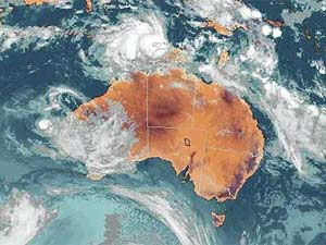Satellite image of Cyclone Ingrid near Australia.