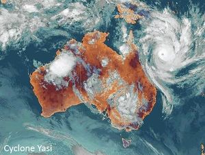 Satellite image of Cyclone Yasi near Australia.